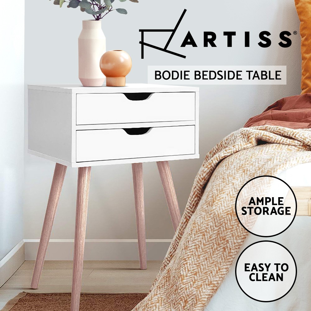 Artiss Bodie Bedside Table 2 Drawers White Storage Modern 40cm x 30cm x 60cm