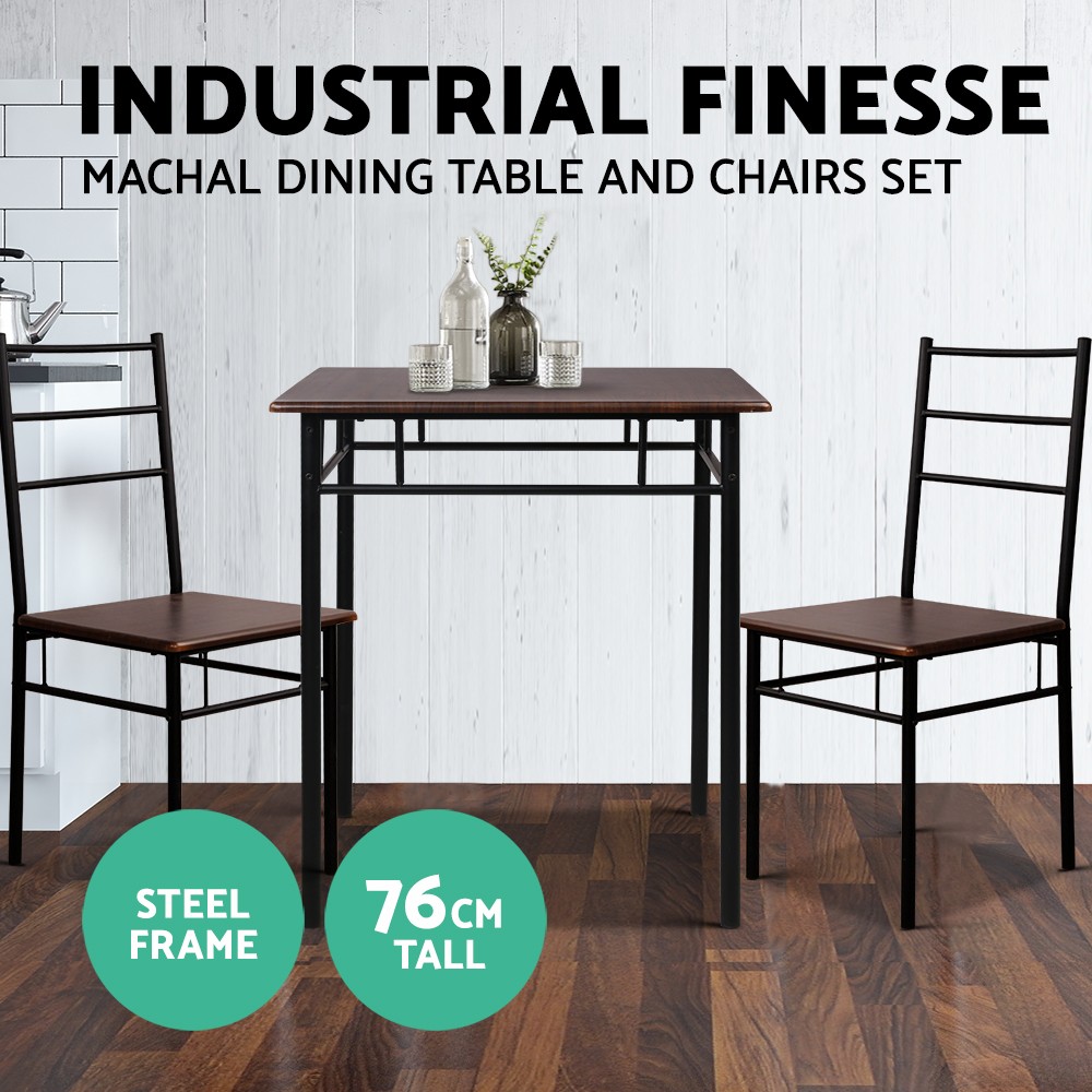 Artiss Machal Dining Table Chairs Set Industrial Walnut Black Metal Square 70 cm
