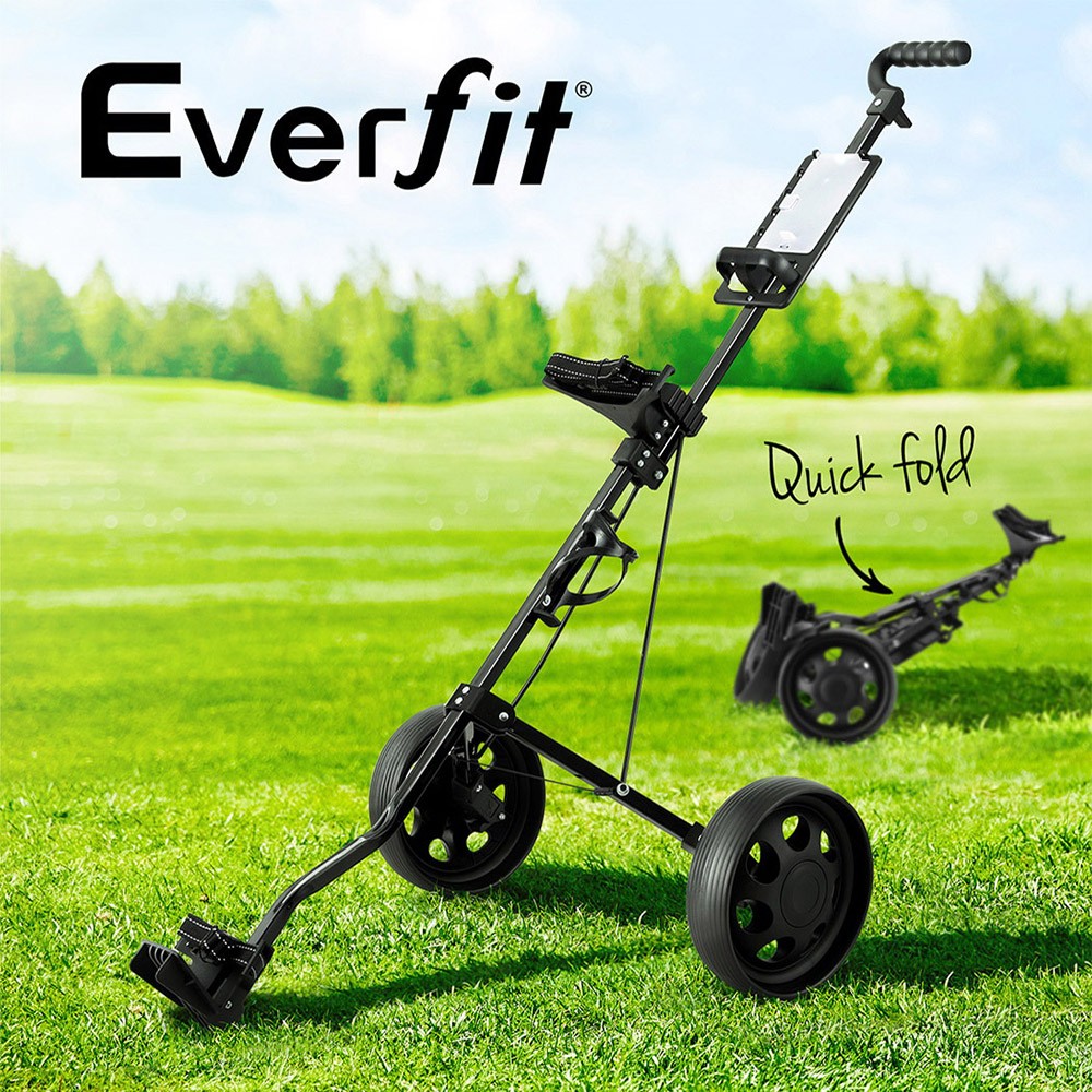 Everfit Golf Buggy 2 Wheels Folding Aluminium Black Cup Holder Scoreboard Holder