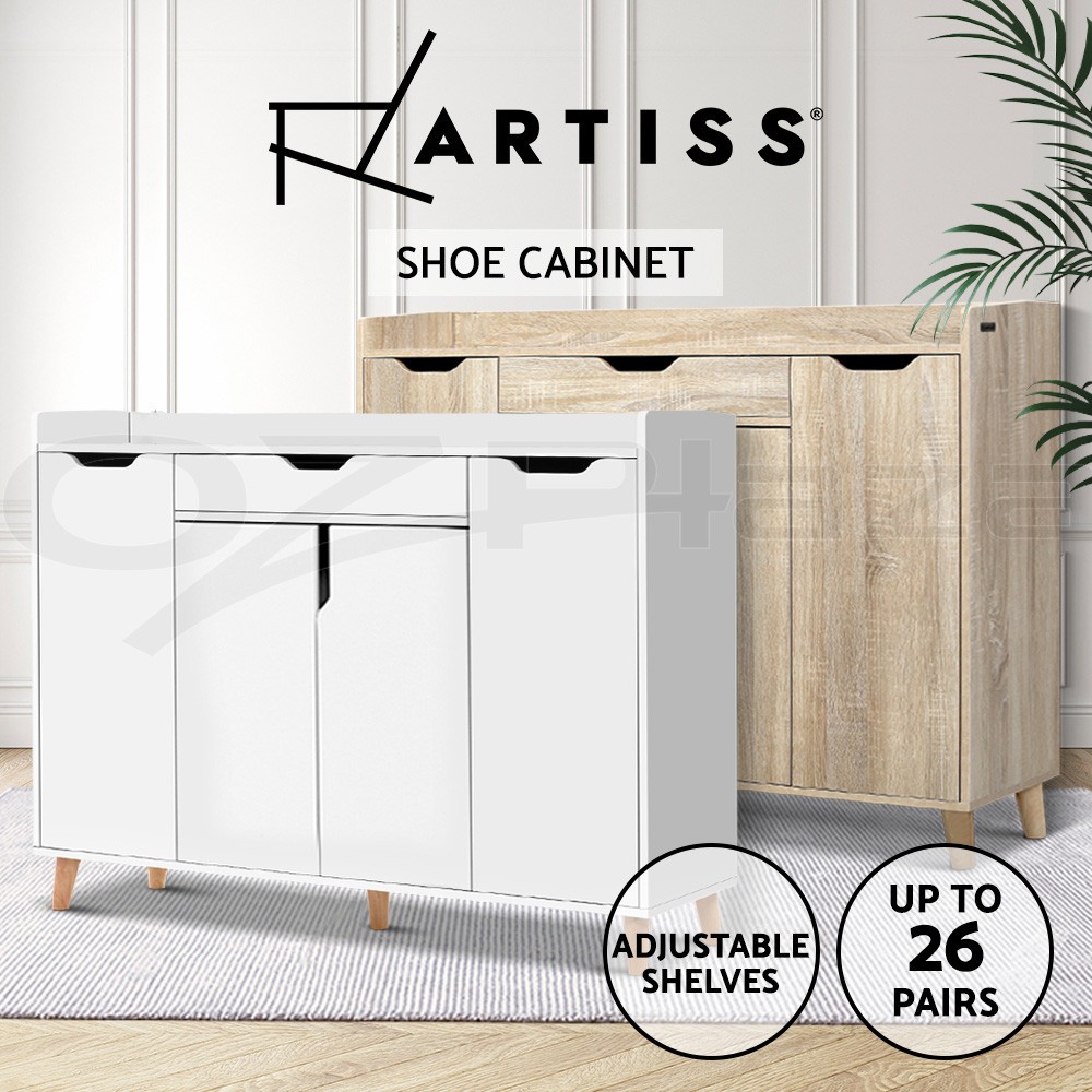 Artiss Shoe Cabinet White 120cm Adjustable Shelves Drawer Storage 11-15 Pairs