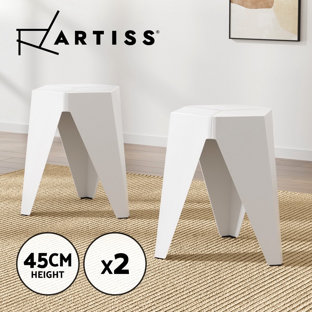 Artiss 2 Puzzle Stools Stackable Polypropylene White Modern 130kg 36cm 32cm 45cm
