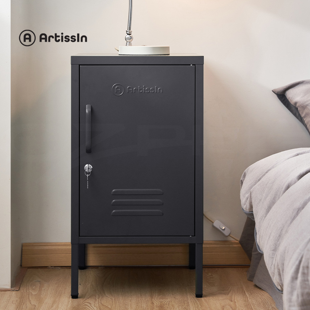 Artiss MINI Metal Storage Cabinet Lockable Black Steel 38cm 40cm 69cm Adjustable