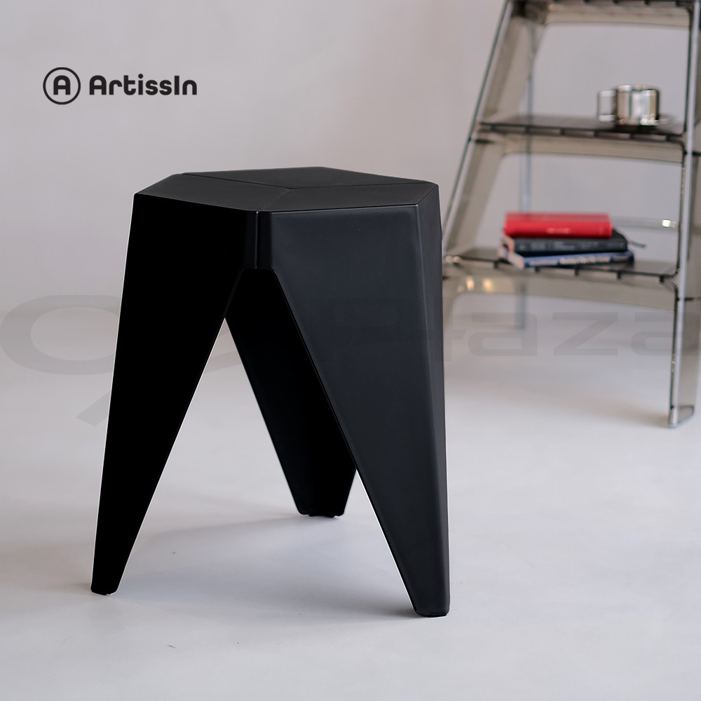 Artiss 2x Puzzle Plastic Bar Stool Stackable Side Table Black 130 kg 36 32 45 cm