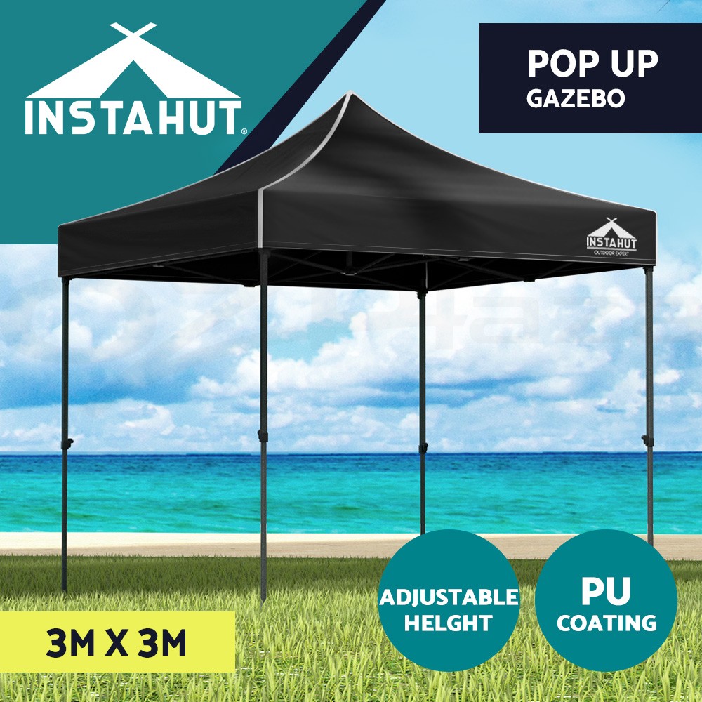 Instahut 3x3m Pop Up Gazebo Outdoor Shade Folding Tent Black UV Water Resistant