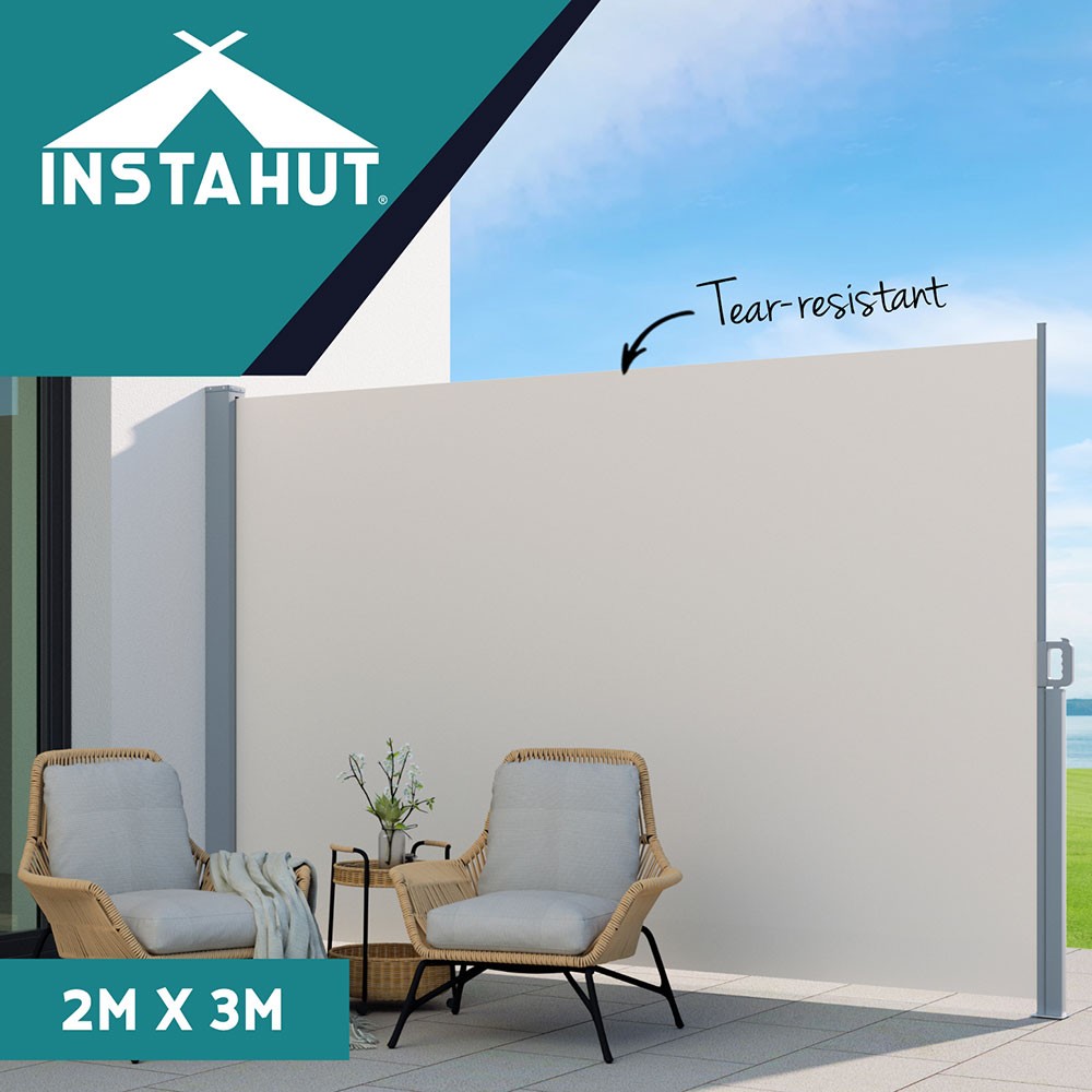 Instahut Retractable Side Awning 2X3M Cream UV Tear-Resistant Polyester Privacy