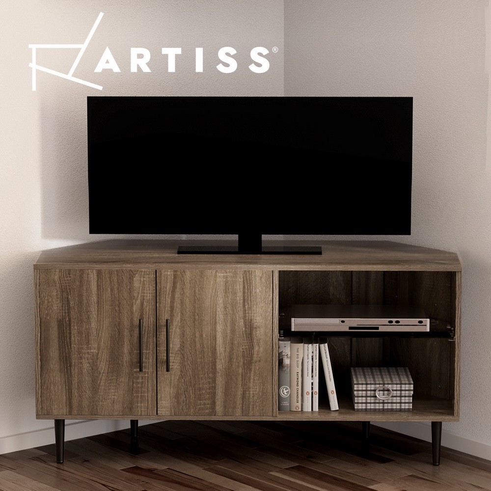 Artiss Elen TV Stand Corner Entertainment Unit Dark Walnut Open Storage 120cm