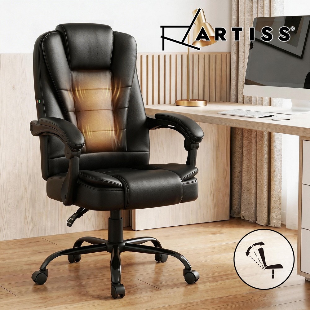 Artiss Massage Office Chair PU Leather Recliner Gaming Black MOC-09M-2P-BK 360