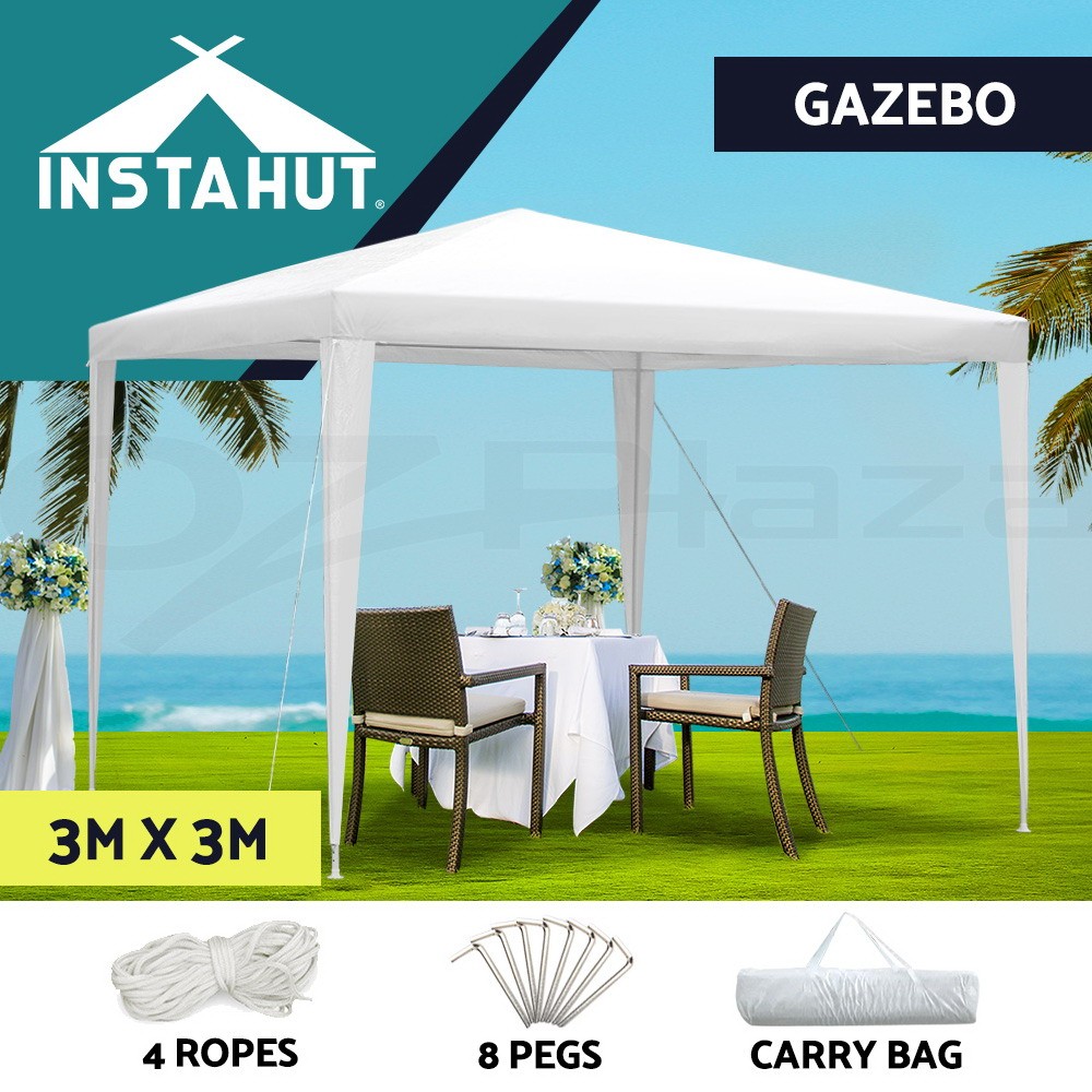 Instahut Gazebo 3x3m Folding Marquee White UV Water Resistant Carry Bag Pegs