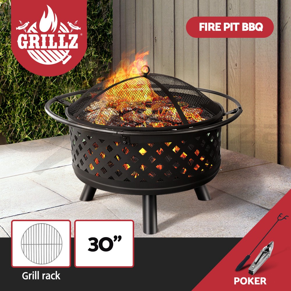 2-in-1 Fire Pit BBQ Grill Wood Burning Outdoor Heater Black Steel 76X76X50cm