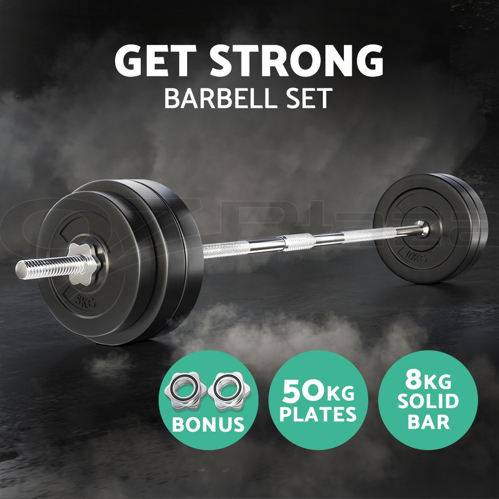 Everfit 58KG Barbell Weight Set Plates Bench Press 168cm 150kg Home Gym Steel