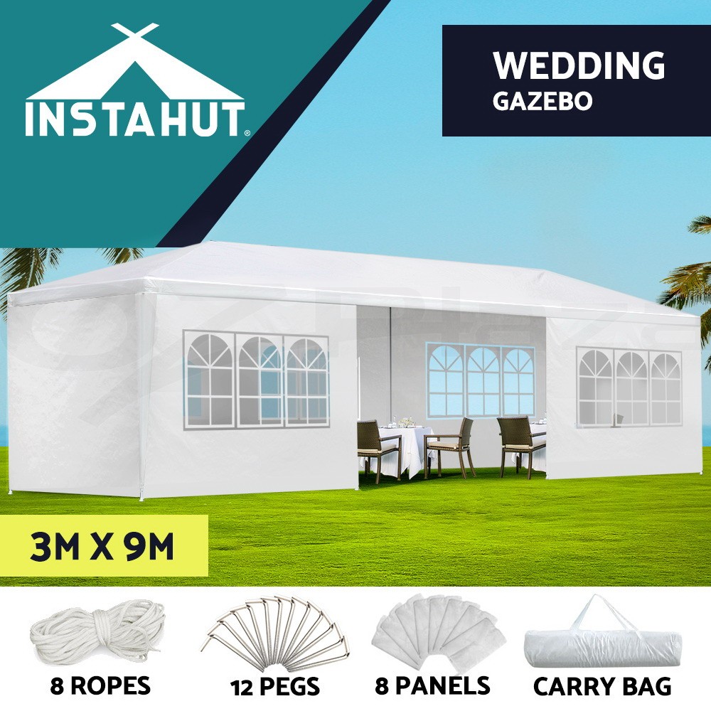 Instahut Gazebo Marquee 3x9m Waterproof UV Resistant White Door Window Panels