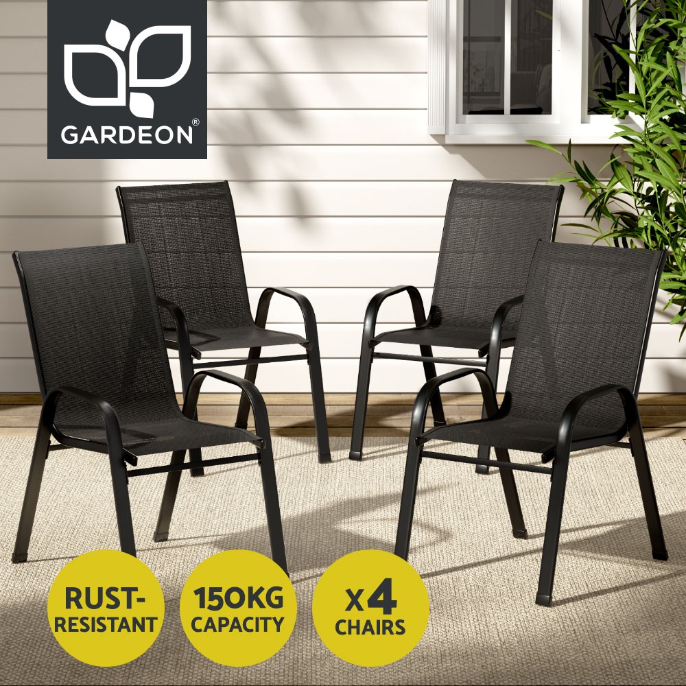 Gardeon 4PC Outdoor Dining Chairs Stackable Black Steel Textilene Furniture