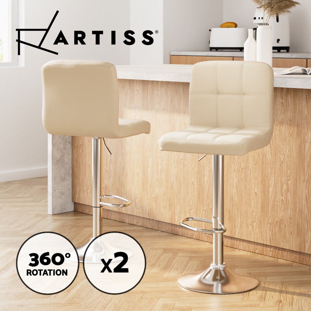 Artiss 2x Noel Bar Stools BA-TW-NEW1055-BGX2 Faux Leather Beige Swivel Gas Lift
