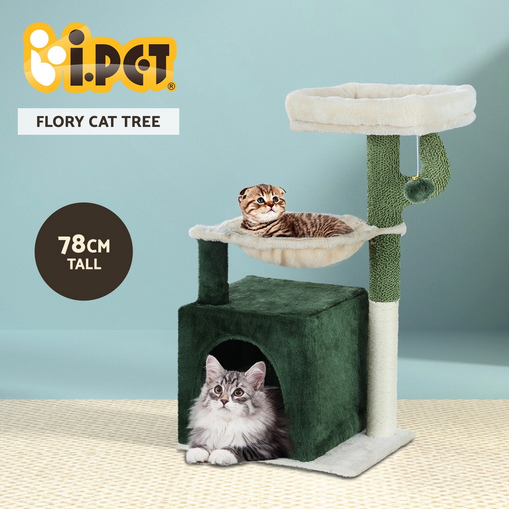 i.Pet Cat Tree Scratching Post 78cm Green Sisal Multi-level Bed Hammock 10kg