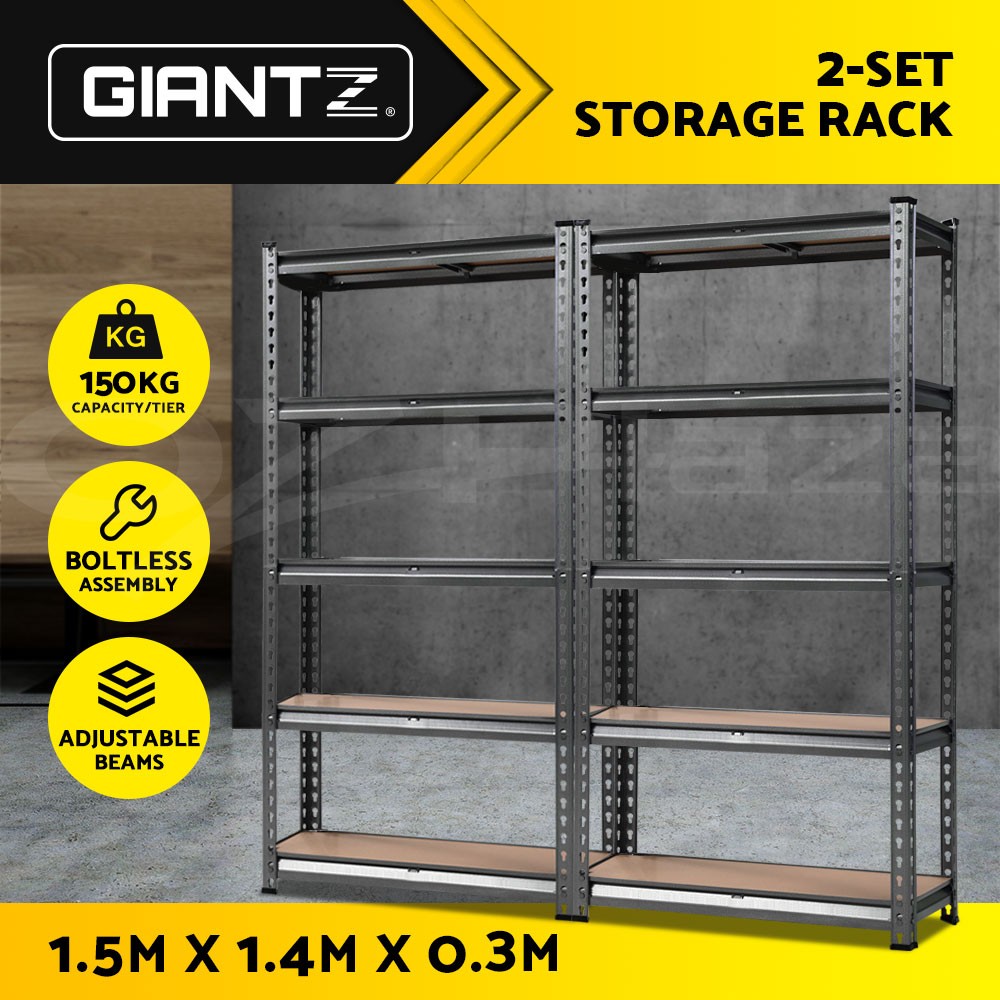 Giantz 5-Tier Warehouse Storage Rack Steel 150kg per tier Boltless Grey MDF