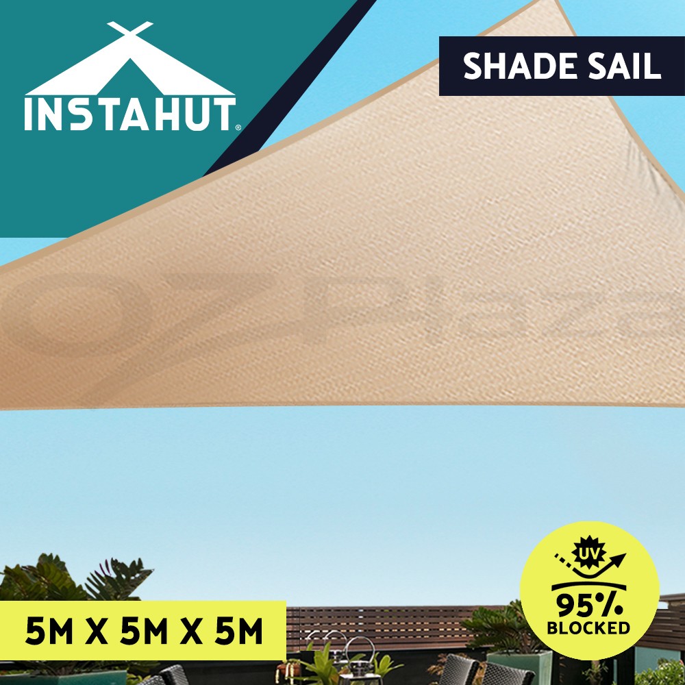 Instahut Shade Sail SAILL5X5X5CSA Triangle 5x5x5m 185GSM Beige UV Protection