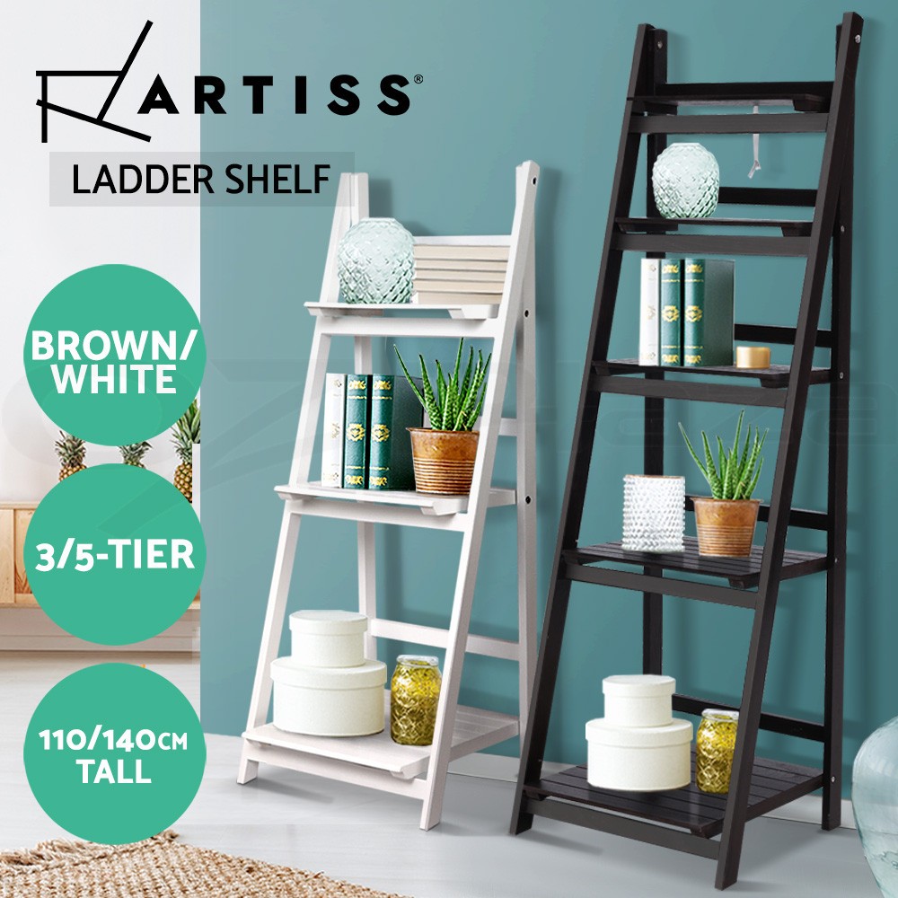 Artiss Ladder Shelf Bookshelf 3/5 Tier Wooden Storage Rack Wall-mounted Foldable