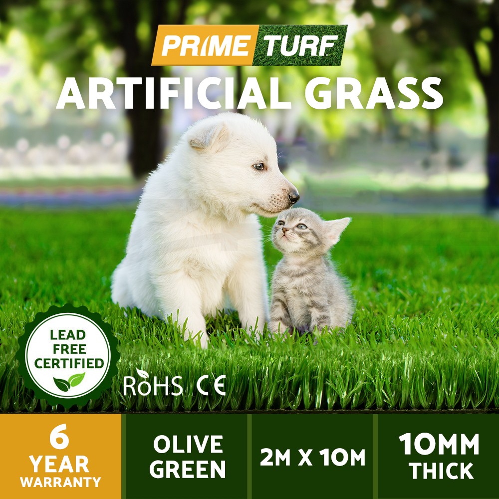 Prime Turf Artificial Synthetic Grass 20SQM 10-17mm Olive Green UV Stabilised
