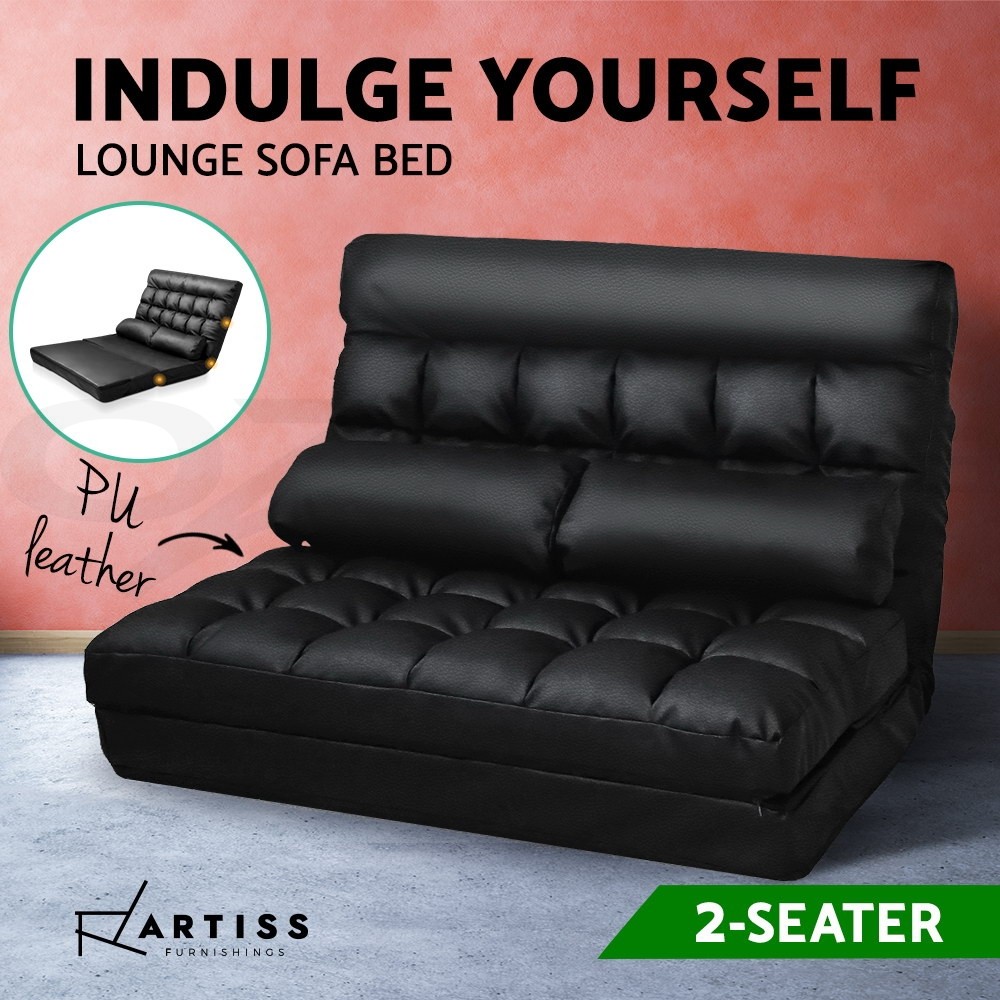 Artiss Lounge Sofa Bed Recliner Folding Adjustable Model A-Black PU Leather