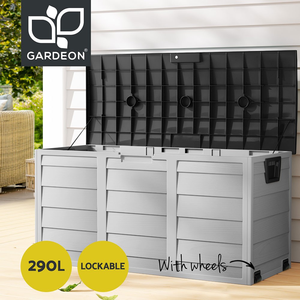 Gardeon 290L Outdoor Storage Box Lockable Water-resistant Black Polypropylene
