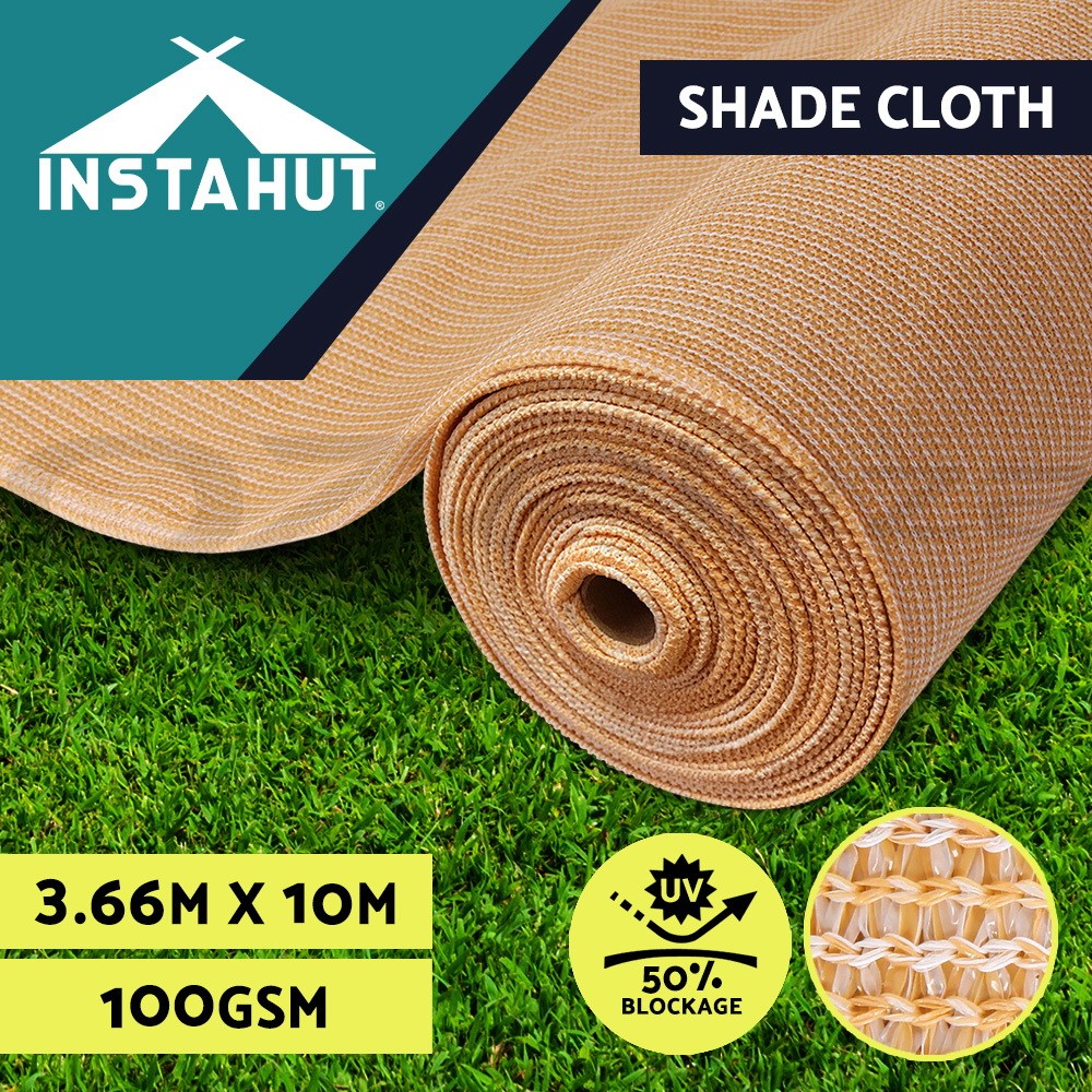 Instahut 50 Shadecloth 3.66x10m Beige UV-Stabilized HPDE Heavy Duty Mesh Roll