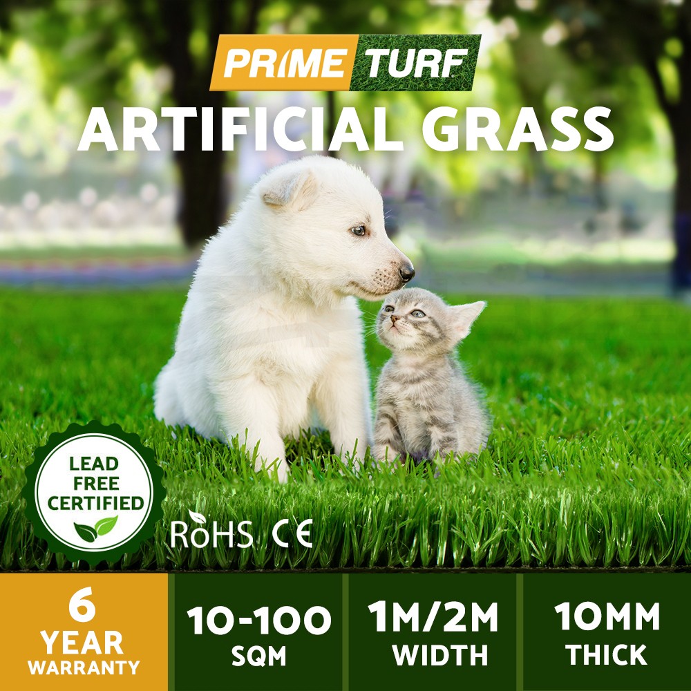 Prime Turf Artificial Synthetic Grass 10mm Green 10 SQM 2m Width UV Stabilised