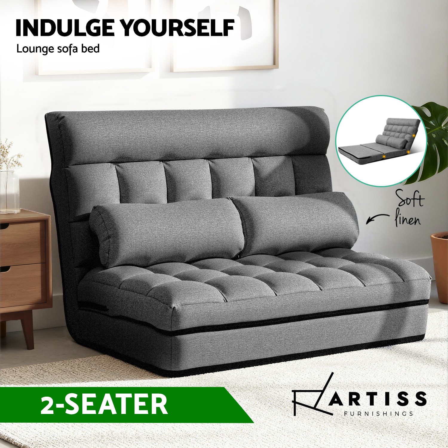 Artiss Floor Lounge Sofa Bed Recliner Folding Grey Faux Linen Adjustable 167cm