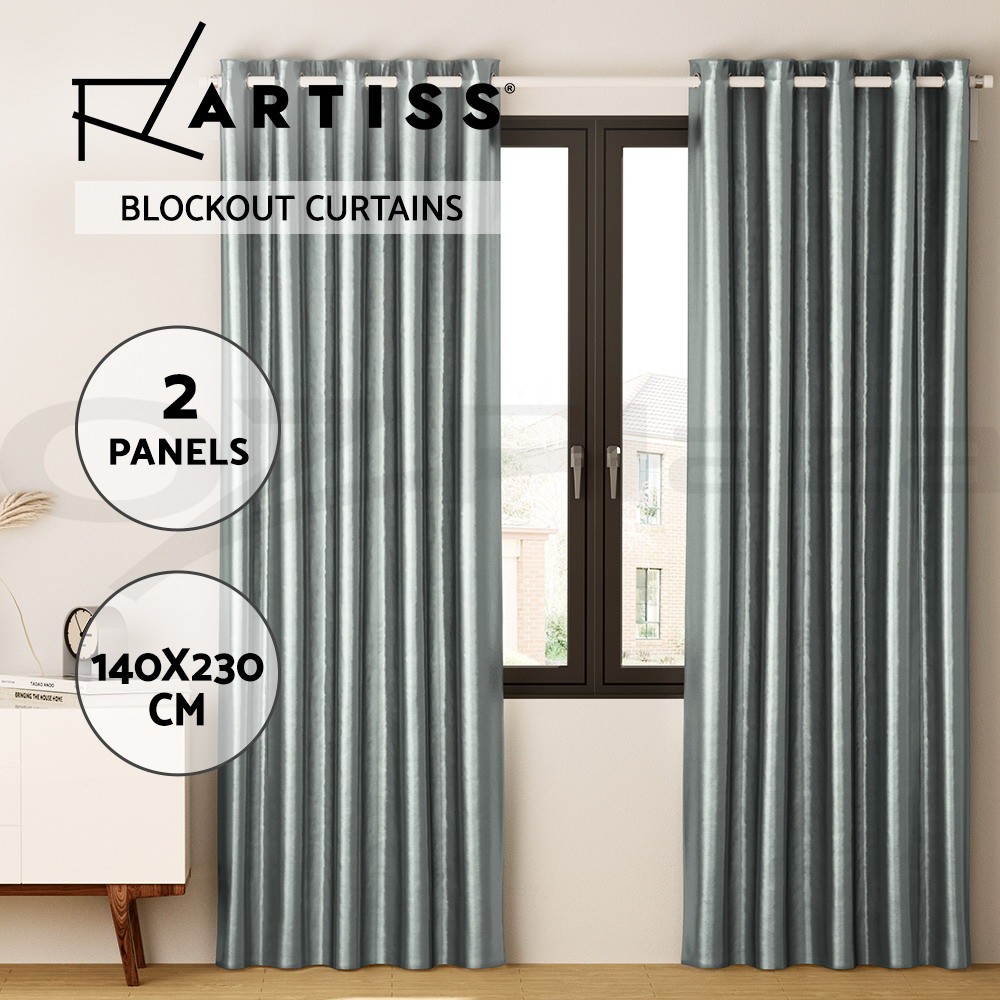 Artiss 2X Blockout Eyelet Curtains Grey Triple Weave Fabric Noise Reduction Pair