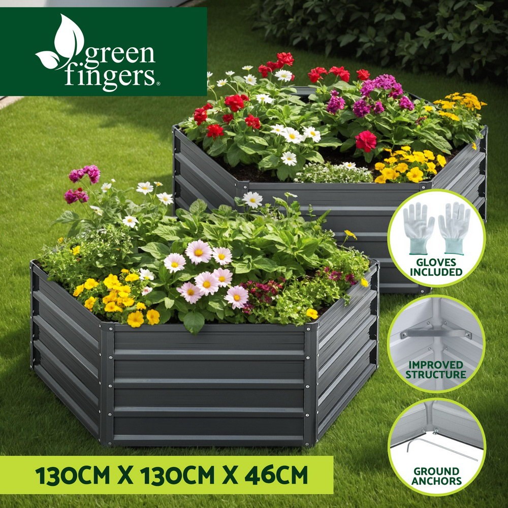 Greenfingers 2x Galvanised Raised Garden Bed Steel 130x130x46cm Round Outdoor