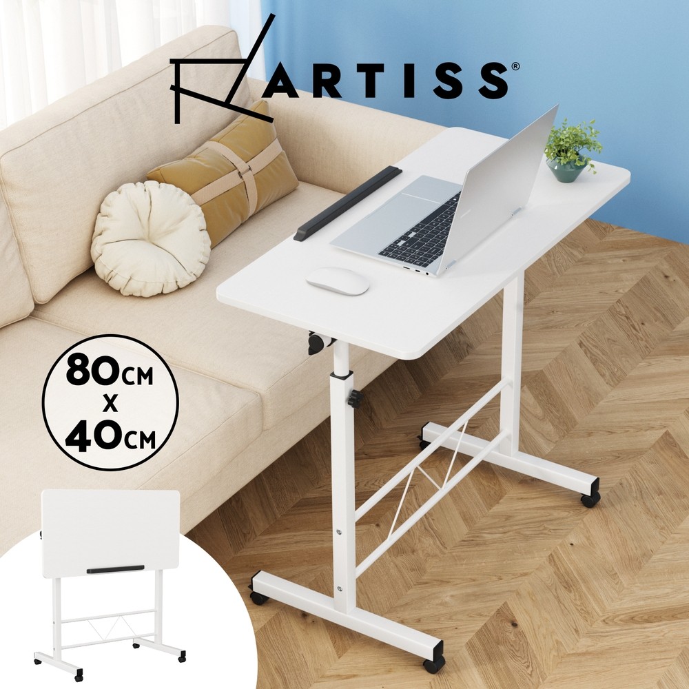 Artiss Laptop Desk LA-DESK-80T-WH Adjustable Height Swivel Tilt Wheels White