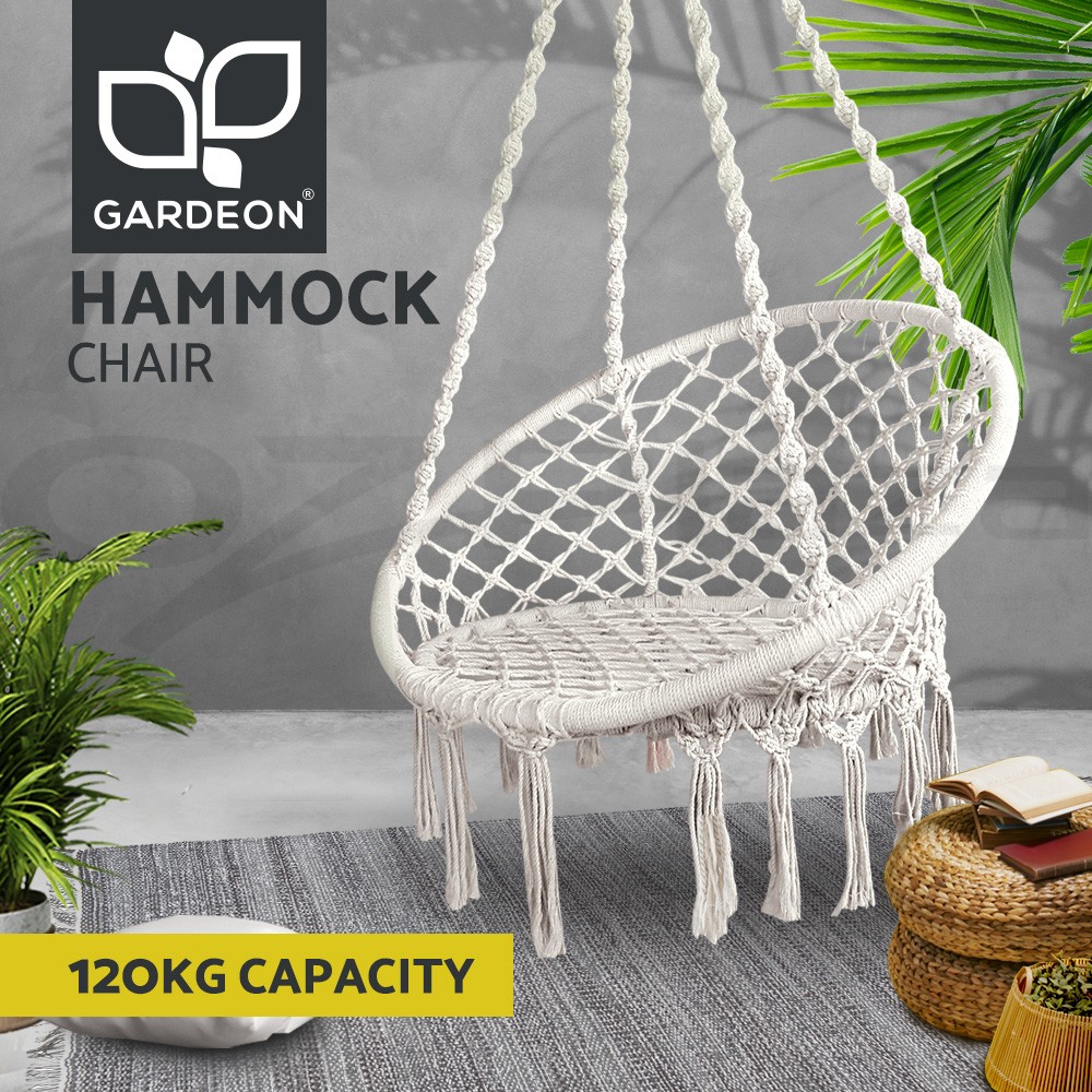 Gardeon Hammock Chair Camping Portable Cotton Indoor Outdoor Cream 120kg 60cm