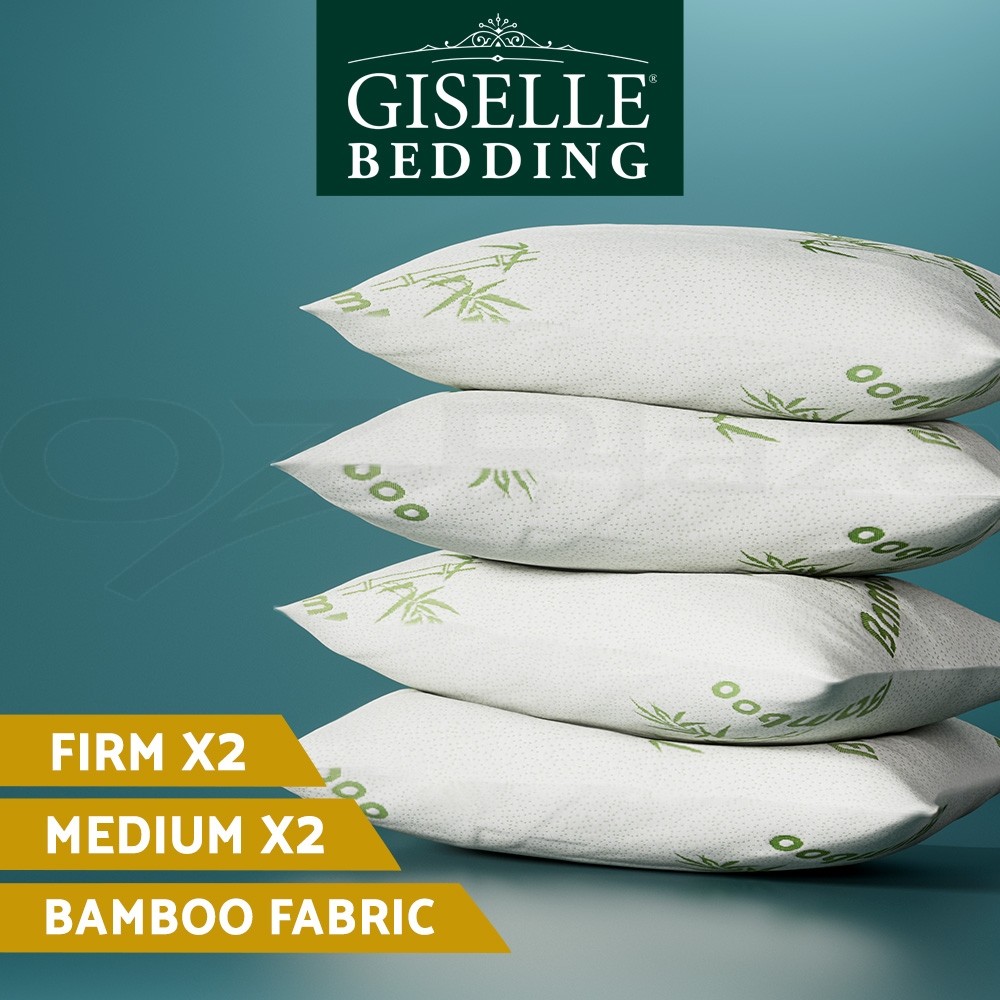 Giselle Bedding 4 Pack Bed Pillows 73 48cm White Bamboo Cover Medium Firm Soft