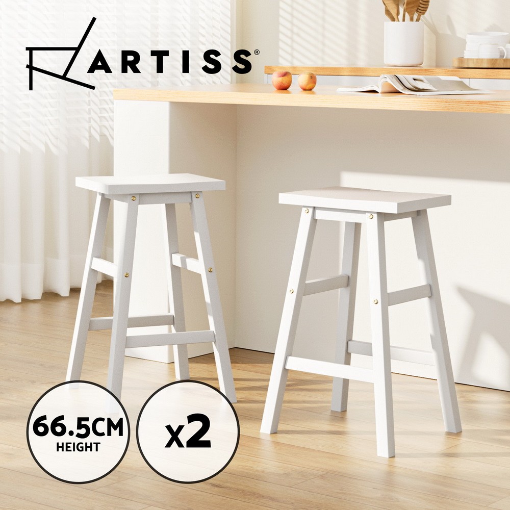 Artiss Baden 2x Beech Wood Bar Stools White 66.5cm 130kg Split-level Footrest
