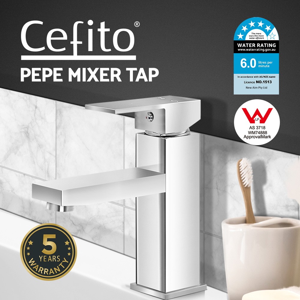 Cefito Basin Mixer Tap TAP-A-81H57-SI Chrome WELS 5 Stars 35mm Ceramic Brass