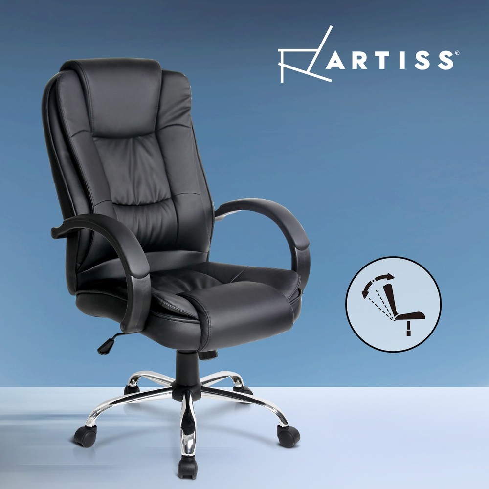 Artiss Rainier Office Chair Leather high-back Padded Headrest 360 Swivel Beige