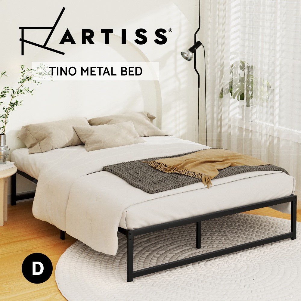 Artiss TINO Metal Bed Frame Double Queen King Size Black Powder-coated Steel
