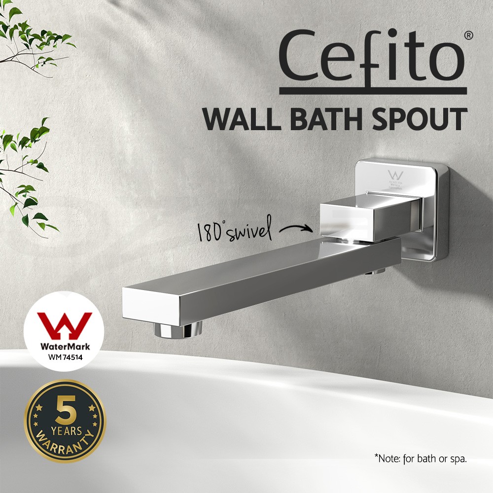 Cefito Wall Bath Spout 180 Swivel Brass Black G1/2 WaterMark Approved Modern