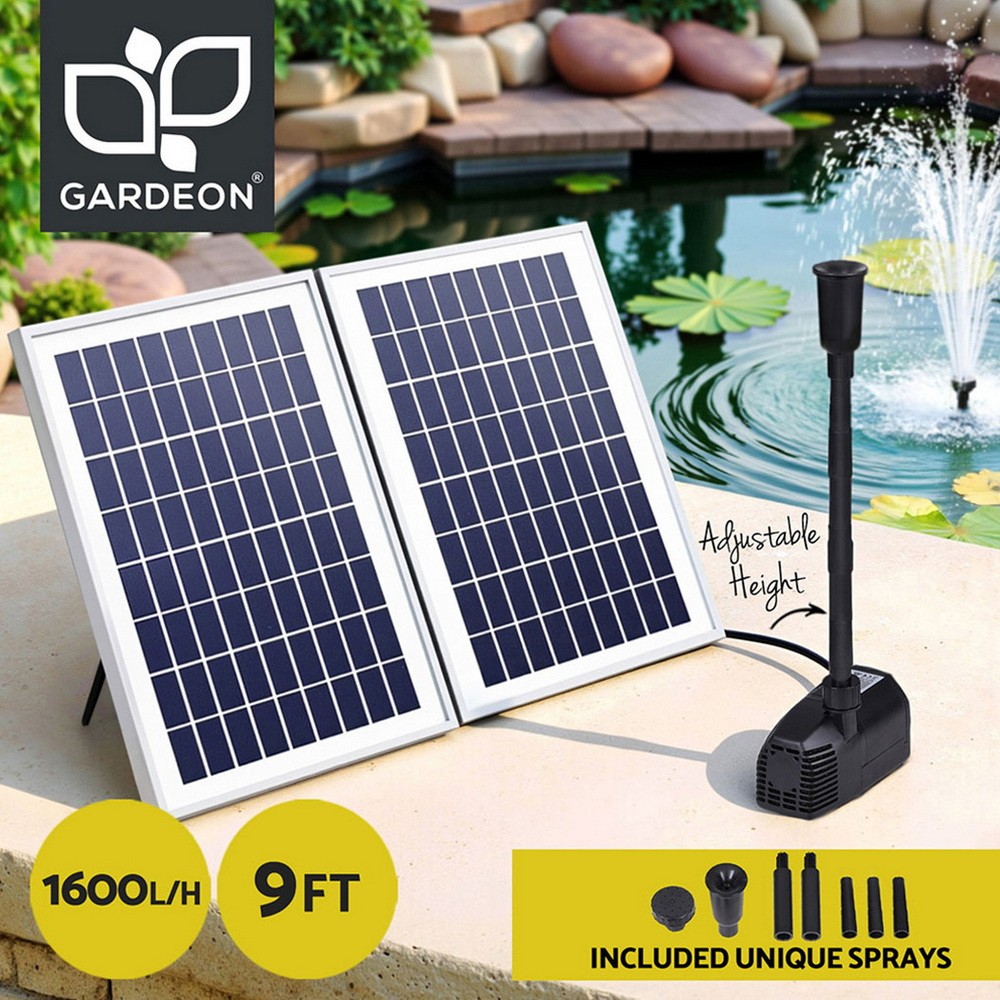 Gardeon Solar Submersible Pond Pump Water Fountain Kit 1600L/H 2 Panels 5m Cable