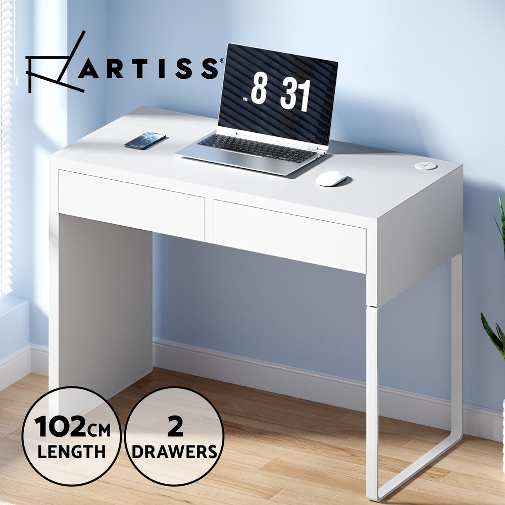 Artiss Computer Desk 2 Drawer White Home Office Study Table 102 cm 50 cm 75 cm