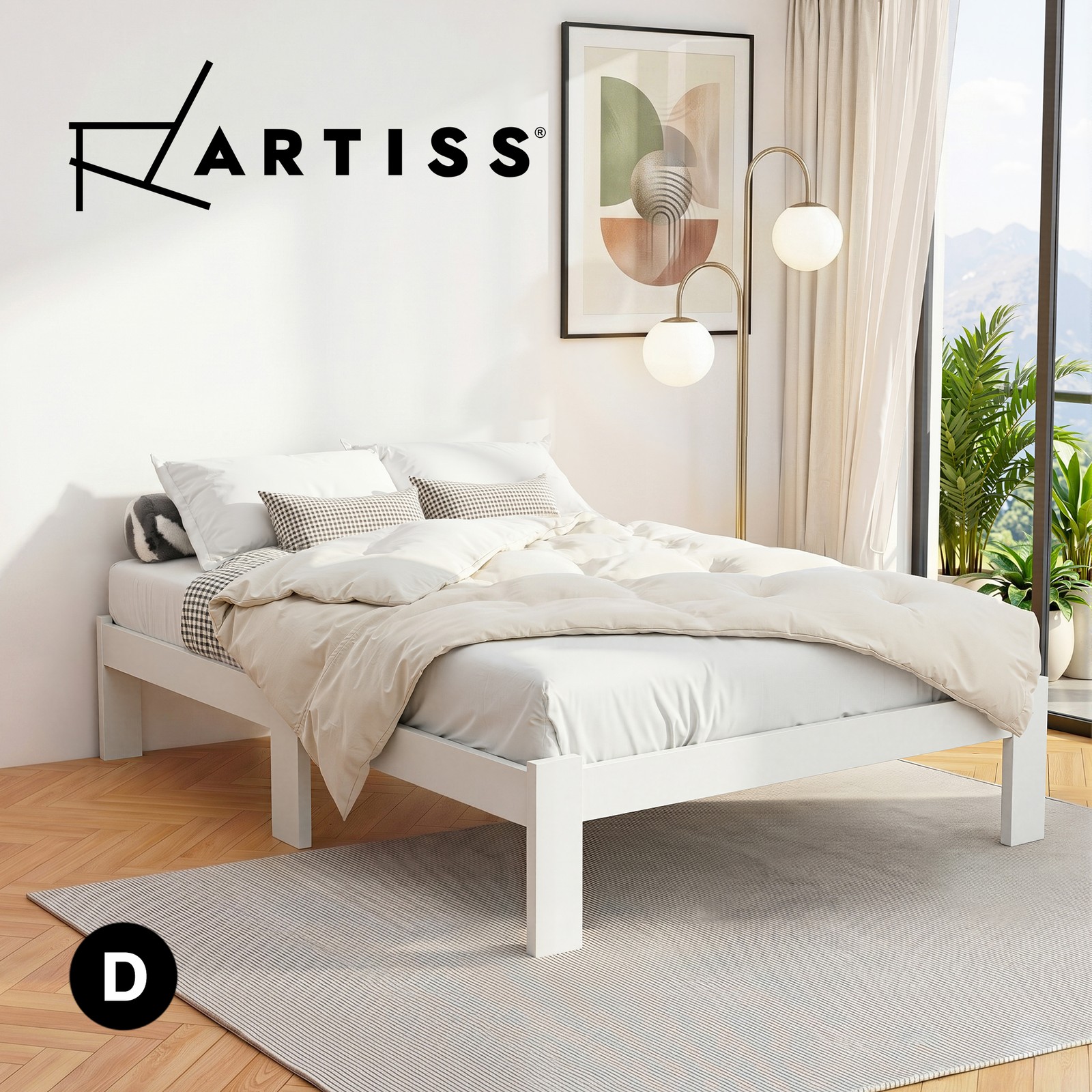 Artiss Jade Queen Bed Frame Pine Wood Platform With Slats Storage White 30cm