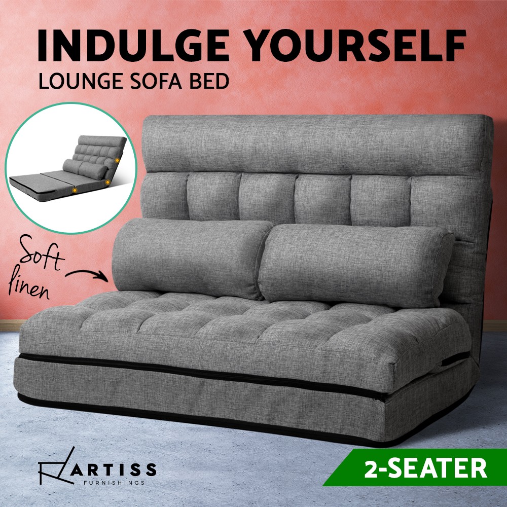 Artiss Floor Sofa Bed 2 Seater Recliner Chaise Adjustable PU Leather Black 167cm
