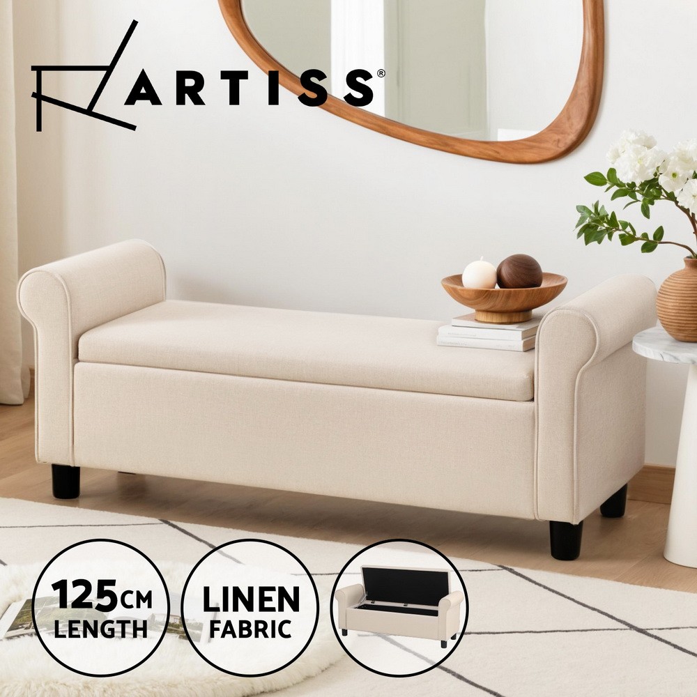 Artiss Ottoman OTM-ARM-L133-TA Faux Linen Beige Storage Compartment Lift-up Lid