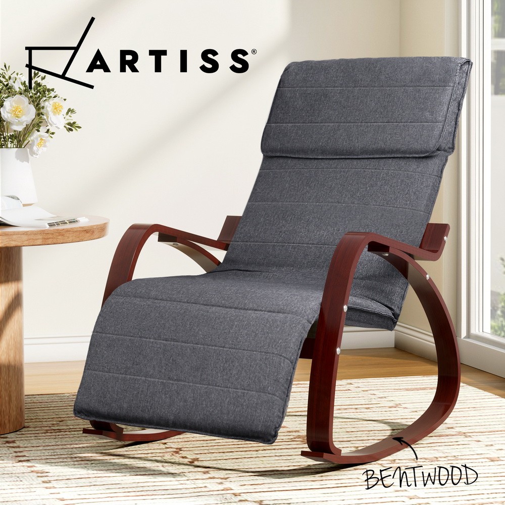 Artiss Bentwood Rocking Armchair Footrest Nursing Chair Charcoal Fabric 150kg