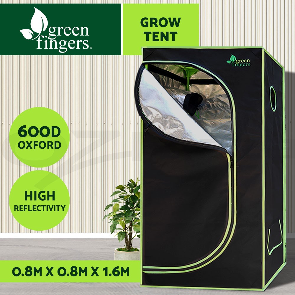 Green Fingers Grow Tent Hydroponics Kit 0.8X0.8X1.6M Indoor Black 600D Oxford