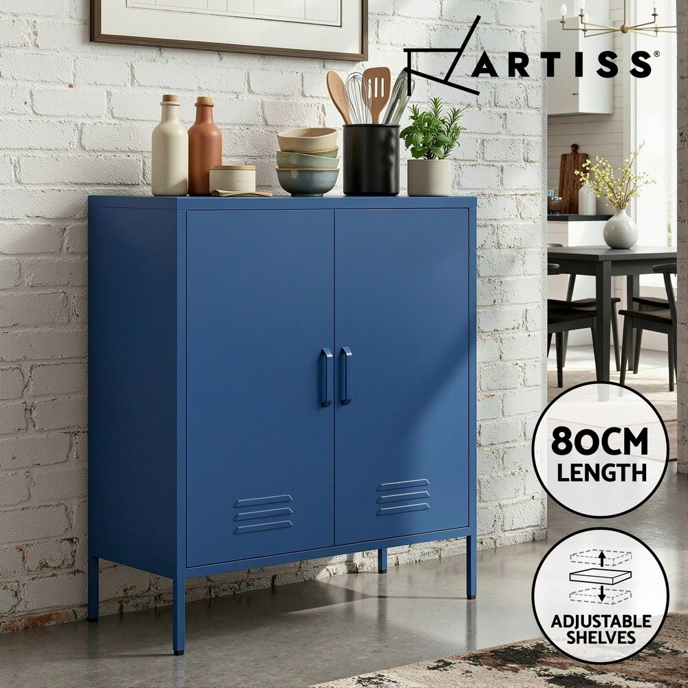 Artiss Steel Buffet Sideboard Cabinet Blue Adjustable Shelves 80cm 40cm 102 cm