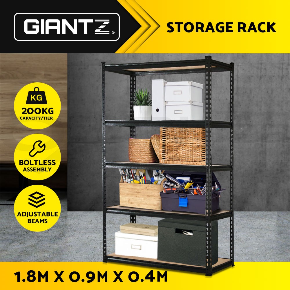 Giantz Warehouse Shelving Rack Steel 90 40 180cm Black Heavy-duty 200kg Tier