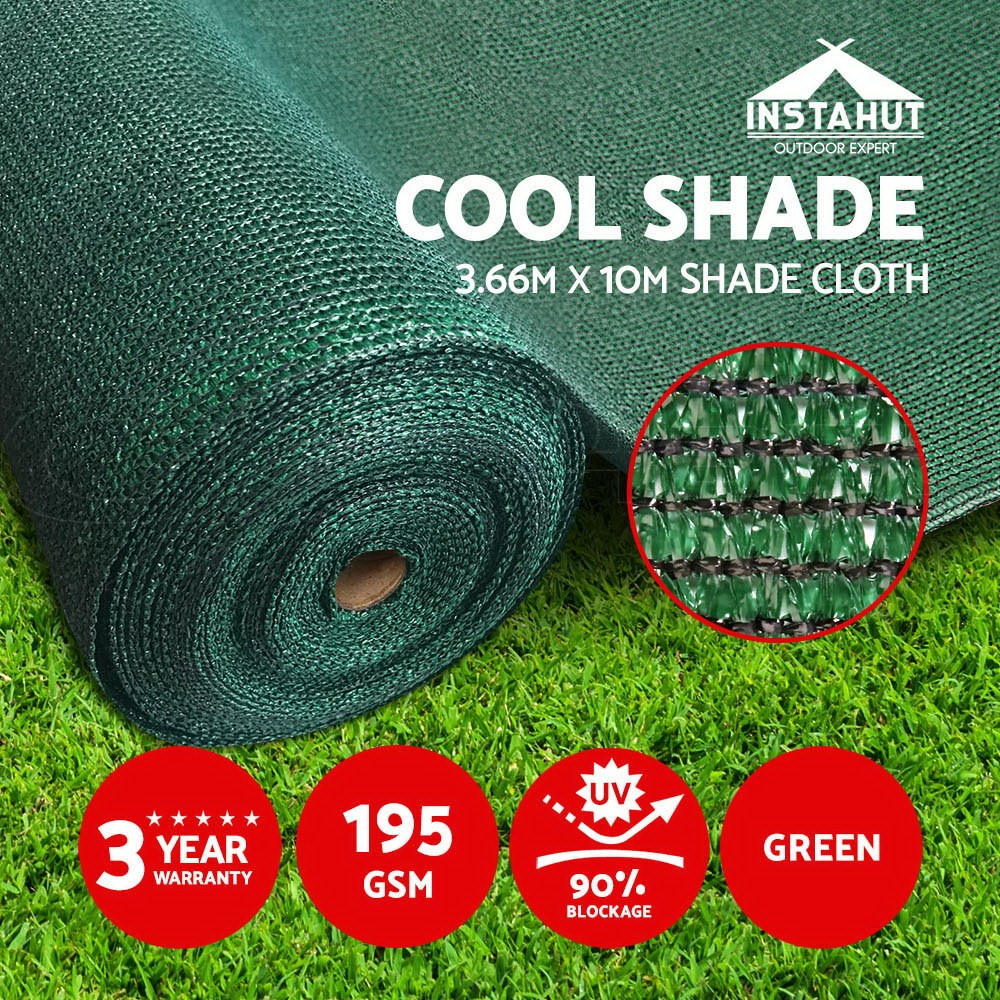 Instahut Shadecloth 90 3.66x10m Green UV-stabilized HPDE Mesh Roll Heavy Garden