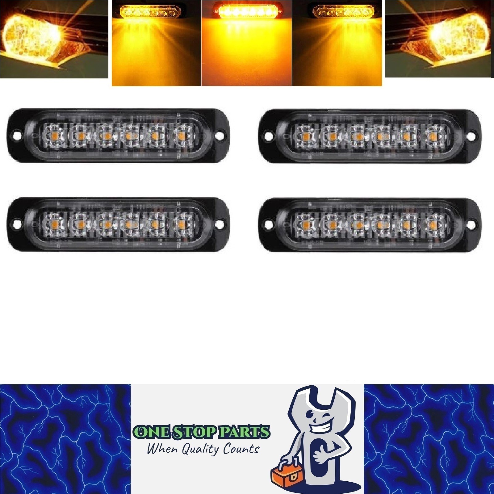 One Stop Parts ALS6S4P 4pcs Amber LED Strobe Warning Light Side Flashing Beacon