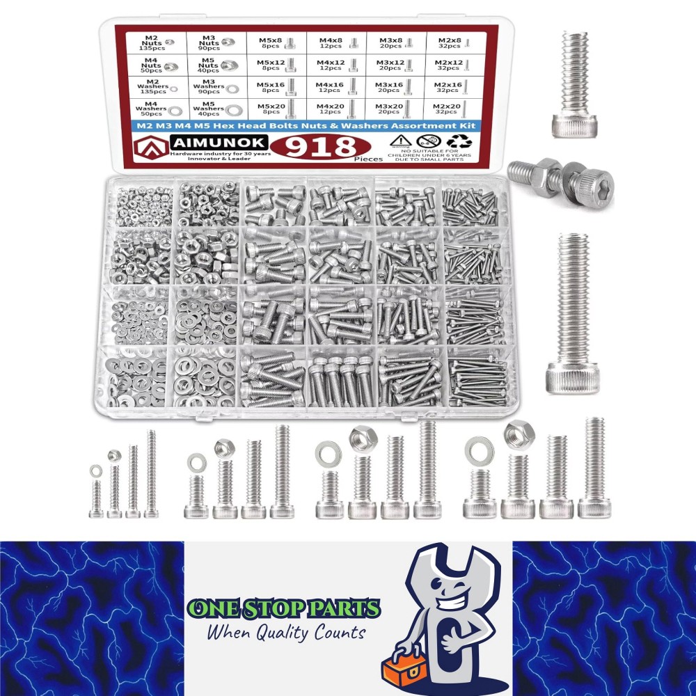 One Stop Parts 918pcs M2 M3 M4 M5 Hex Bolt Nut Washer Kit 304 Stainless Steel