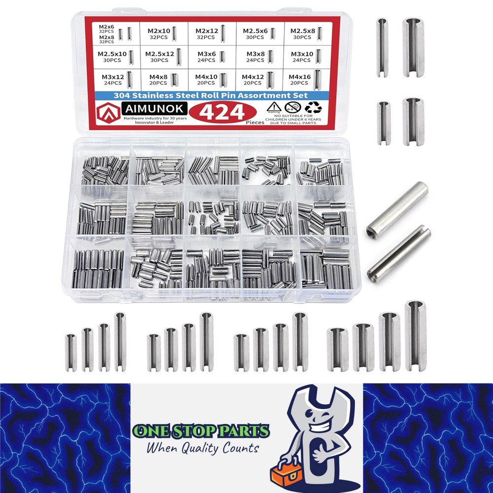 One Stop Parts ROLLPIN 424pcs Stainless Steel Roll Pins Kit Metric M3 304